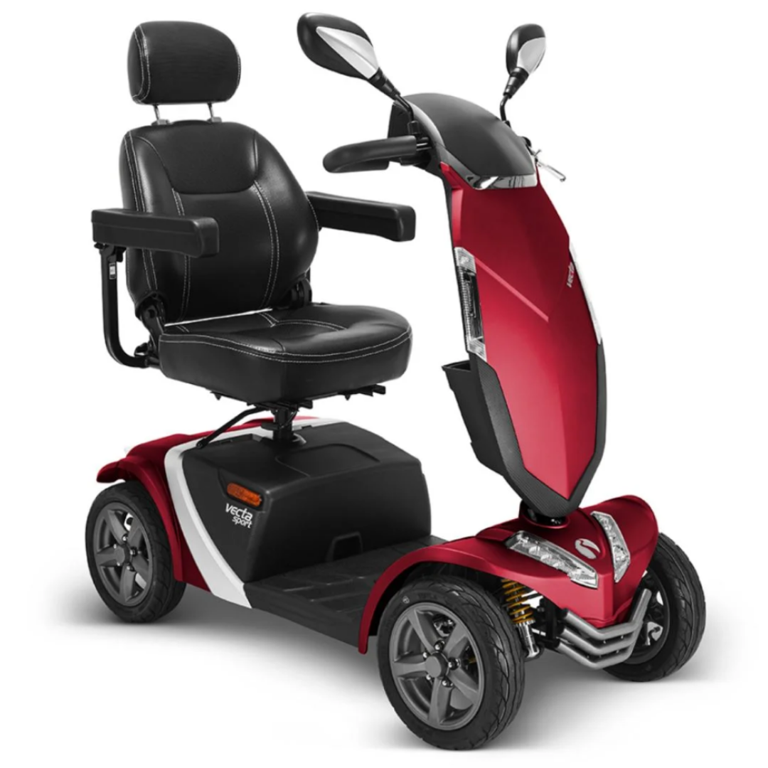 Showing the Rascal Vecta Sport Mobility Scooter in it's striking red design.